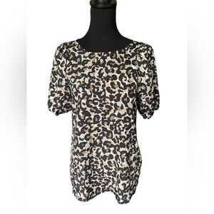 Ann Taylor LOFT Leopard Print Puff Sleeve Flare Hem Blouse, Size Small, NWOT